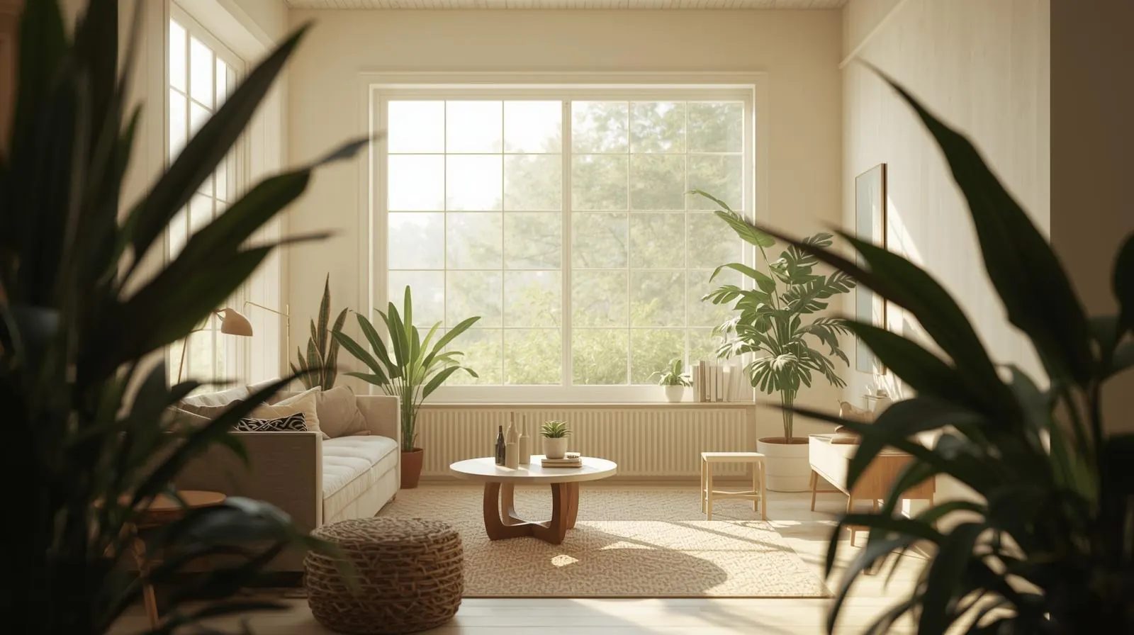 자연광이 들어오는 깔끔한 거실 공간